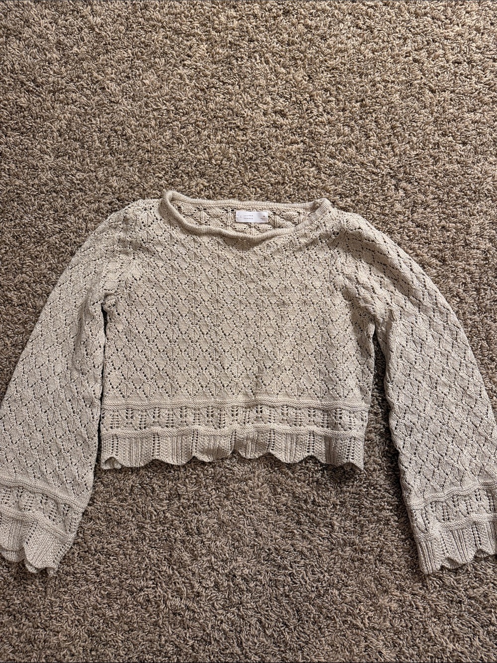 LC Lauren Conrad Cream Crochet Scoop-Neck Cropped Sweater